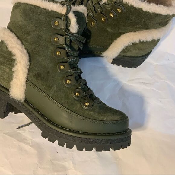 Tory Burch Boxwood Green Suede Cooper Shearling Bootie 5M - Picture 6 of 15